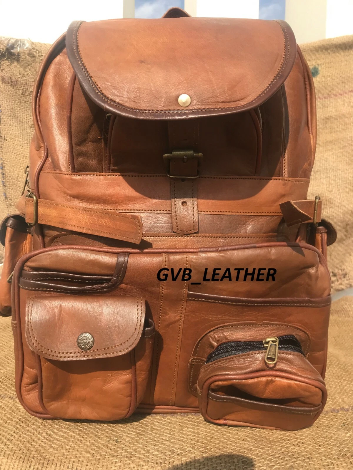 16" Men's Over sized Leather Laptop Bag Large Hiking Travel Carry On Backpack