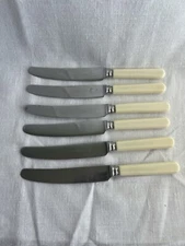 6 Vntg Viners Sheffield England Stainless Dessert Knives Off White Handle