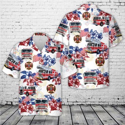 Firefighter Fire Truck, 4th Of July Hawaiian Shirt Independence Day