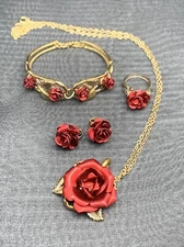 Red Rose Gold-Tone  Set by American Beauty "The Art of Loving" Vintage Beauty