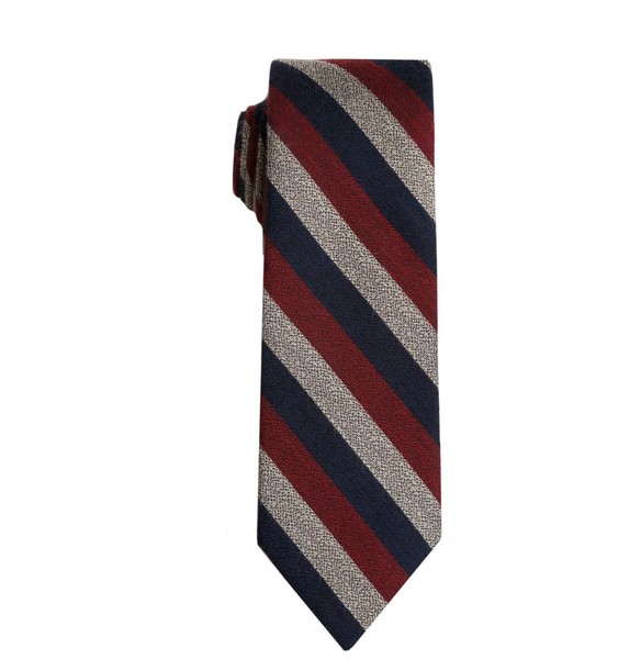 Corbata de triple raya roja, azul y marrón tostado knottery