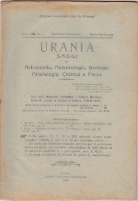 Urania, rivista, 1924, anno XIII n. 2, astronomia, mineralogia, chimica, fisica