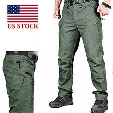 Mens Tactical Cargo Trousers Waterproof Hiking Military Combat Work Pants US