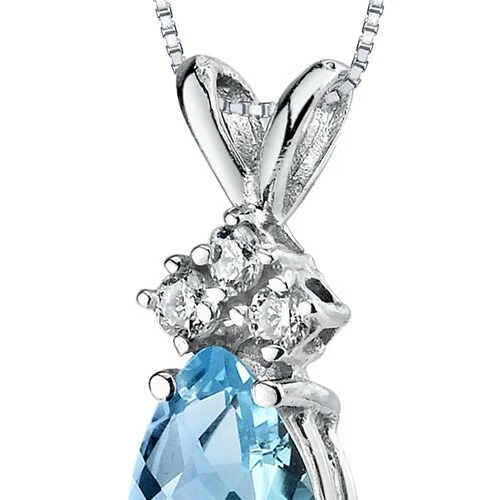 Pingente de diamante topázio azul suíço em forma de pera 0,75 ct em ouro branco 14K - Imagem 2 de 4