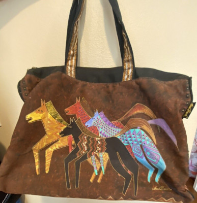 X-LARGE Laurel Burch HORSE Sequence Canvas Duffel Weekender Bag/Side Pockets
