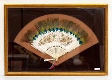 19th Century Qing Dynasty Peacock Fan in Frame Gorgeous 