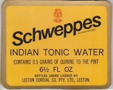 (LOA20) 1950-60 AU Shweppes etiqueta de agua tónica india contiene aceleración