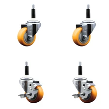 3 Inch Yellow Poly Wheel Swivel 7/8 Inch Expanding Stem Caster Set 2 Brakes SCC