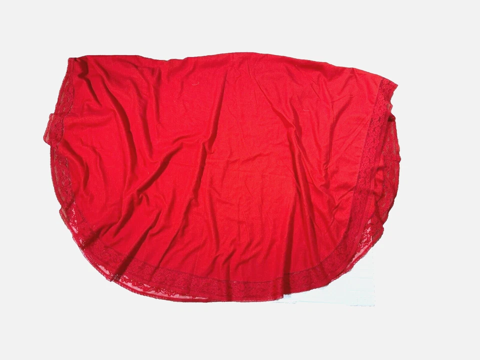 Vintage Beautiful Tablecloth Red Round Lace Trim 64" Luxury Solid Home Decor - Image 2 of 4