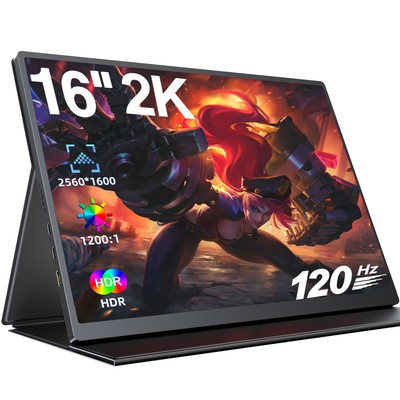 16'' Premium Portable Monitor 2K 2560*1600 120Hz Type-C & HDMI Switch Display  