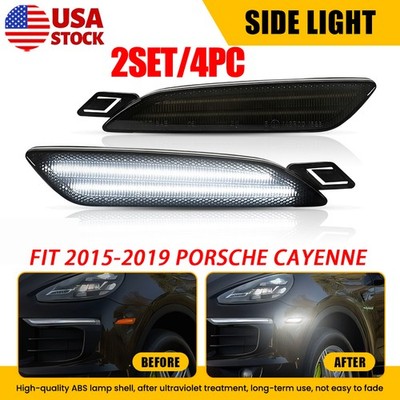 4X White LED Side Marker Lights 97063104800 For Porsche Cayenne 2015-2019 Smoked