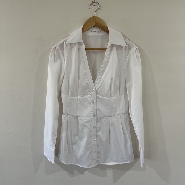Kookai White Corset Waist Button Shirt Size 38 AU 10 US Cotton Fitted Blouse