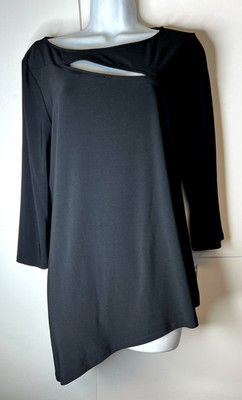 Coco Bianco Women's Top Size Large Black Tunic Top Keyhole Asymmetrical Hem NWT