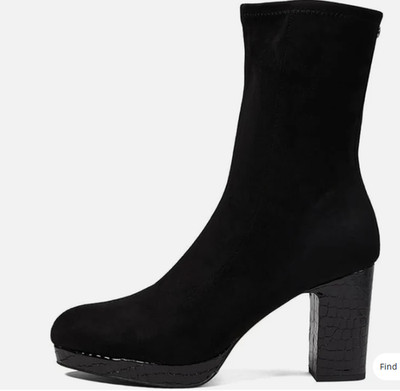 Donald Pliner Zari Boot Women's US 9 Black Almond Toe Block Heel Stretch NEW