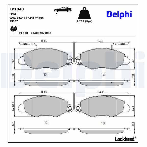 Delphi Bremsbelagsatz, Scheibenbremse LP1848 FüR Auto Union-image
