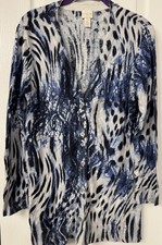 Chico's Blue Animal Print Button Up Cardigan Sweater size 2 White Black