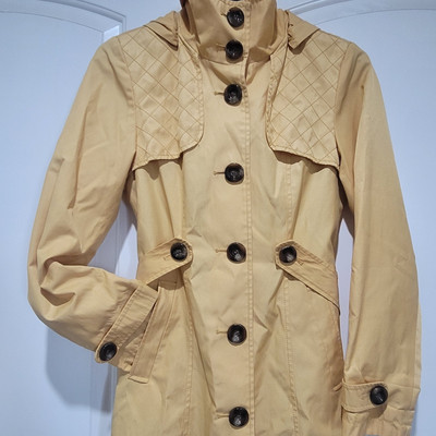 ESPRIT Women's Classic Trench Coat Hooded, Pinstrips Lining, Yellow, Size Small
