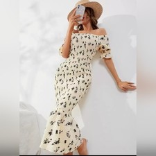 😍SUPER CUTE😍 SHEIN Black/White Floral Maxi Mermaid Style Dress Size XL