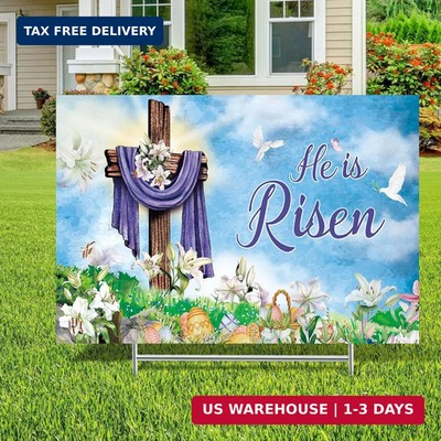 Queekay Easter Yard Sign Outdoor Decoration Happy He Is Risen Yard Sign Easter L