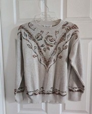 British Vogue Floral Design Sweater Made In USA G2U