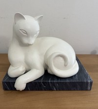 Vtg Crowning Touch Modern Cat Statue Figurine Bookend Marble Base Paperweight