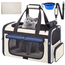 Transportador Plegable para Gatos - Aprobado por la Aerolínea TSA, Bolsa de Viaje para Mascotas de Lados Blandos Azul