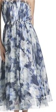 Sachin Babi Strapless Maxi Dress Size 8 Blue White Floral Gown Sz 10