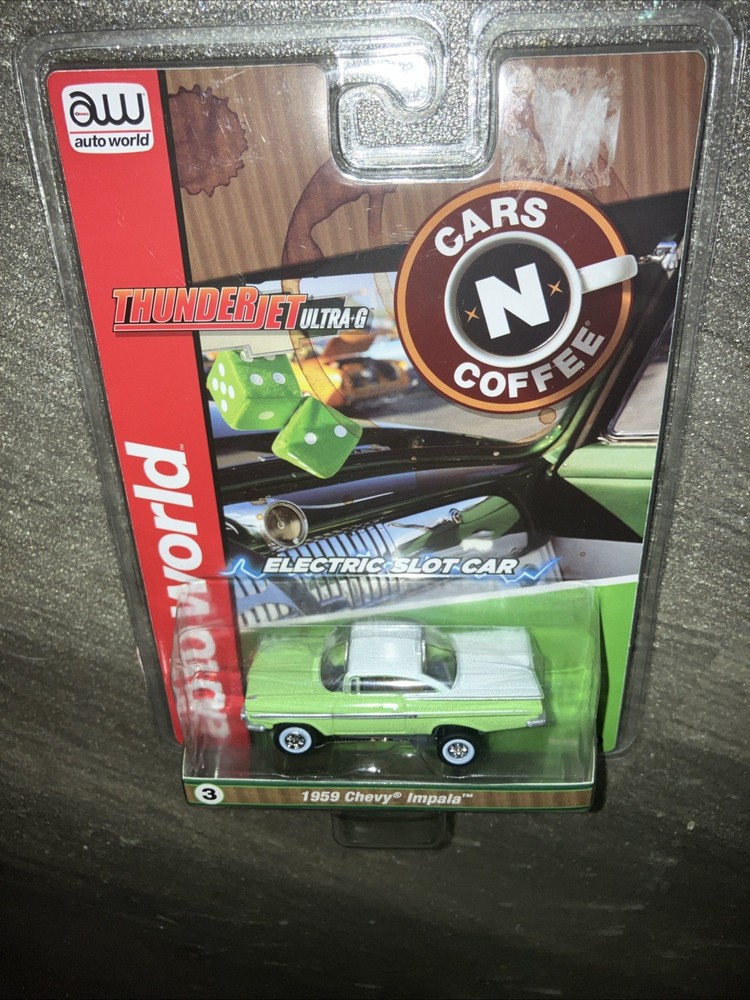 1959 Chevy Impala Seafoam Green & White 1/64 Slot Car by Auto World T-jet
