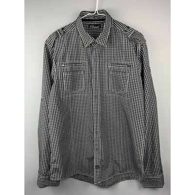7 Diamonds Men's Button Up Long Sleeve Shirt Large roll tab Black/White Plaid