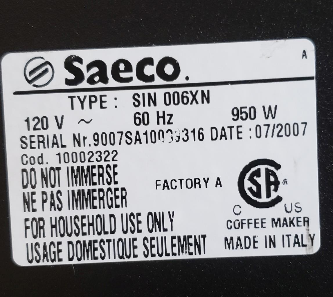SAECO VIA VENEZIA ESPRESSO MACHINE W/ MANUAL & ACCESSORIES SIN 006XN ! N840 I