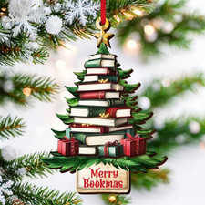 Christmas Book Lovers Gifts for Men Women - Wooden Christmas Ornaments 2025 for