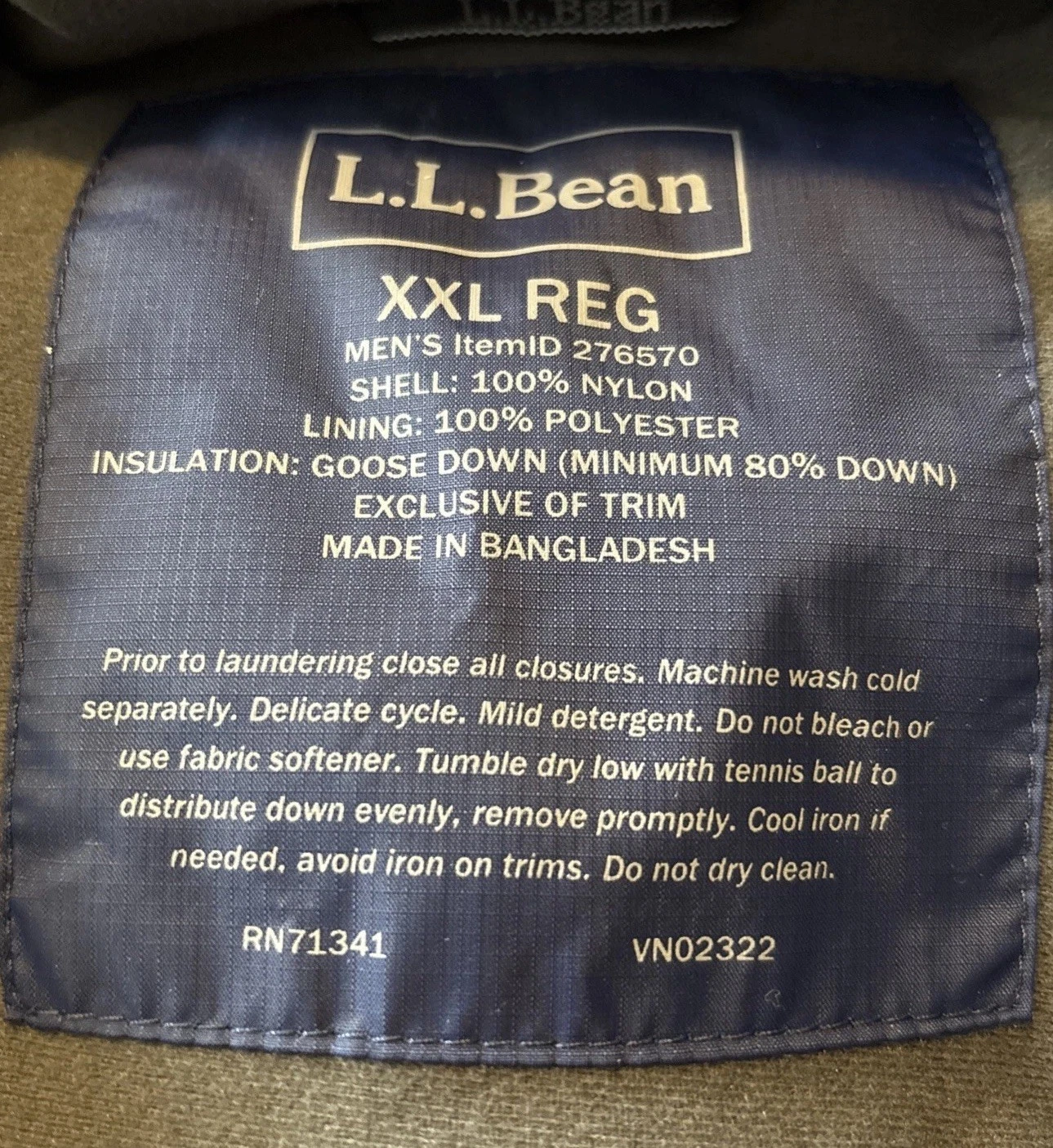 LLBean Men's XXL Blue Goose Down Filled Nylon Snap Puffer Vest Item#276570
