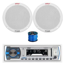 Pyle BT Marine MP3 Receiver, 2x 6.5" 400W White Speakers,Wire