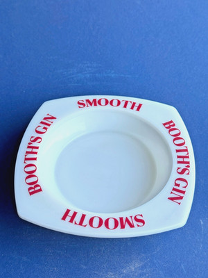 Mint Vintage Booth's Dry Gin Ceramic Ashtray Smooth White Red Barware Unused