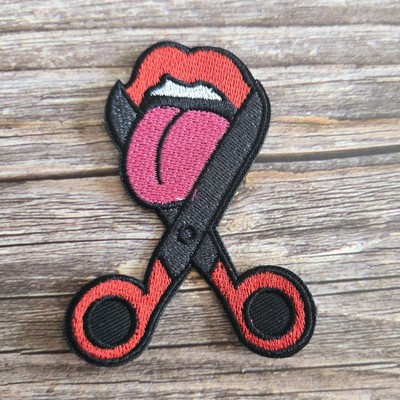 Tongue Getting Cut Skater Punk Streetwear Y2k Style Iron On Patch