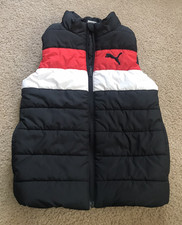 Puma Puffer Vest Size Small 7/8 Boys Kids Unisex Black Red Full Zip Logo NWOT