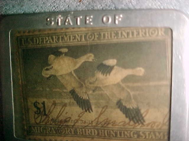 $1 WEST VIRGINIA MIGRATORY BIRD HUNTING STAMP - IN PINBACK W V FRAME