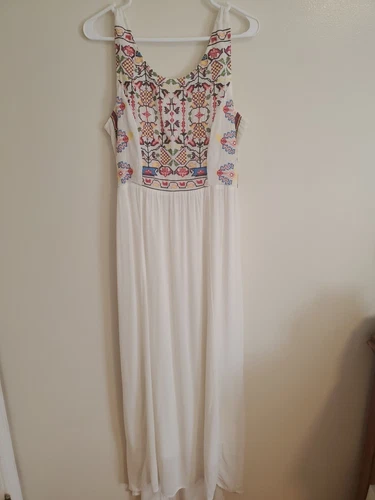 OFF WHITE Abito Sundance Sun ricamato floreale maxi foderato orlo assimetrico bianco sporco piccolo