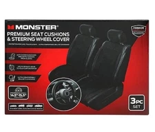 Monster Premium Seat Cushions and Steering Wheel Cover 3pc. Set, Black