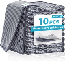 3-Layer Non-Scratch Wire Dishwashing Rags, 10 Pcs, Kitchen Cleaning Cloths
