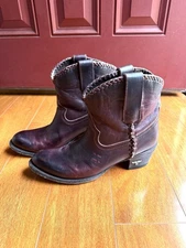 Lane PLAIN JANE PJ Women 10 Bootie Burgundy Brown Leather Cowboy Boots READ