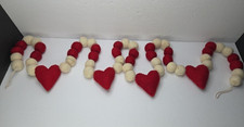 Red And White Pom Pom Heart Felt Garland Kid Valentine's Holiday 6 Ft