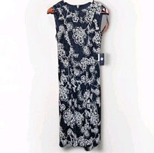 NWT Tommy Hilfiger Dress Womens 4 White Floral Pattern Navy Blue Sundress NEW