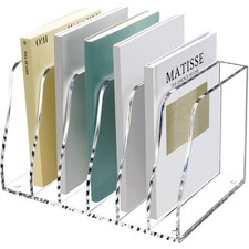 Acrylic Desk File Organizer, 6 Vertical Compartments Clear Magazine File Hold...