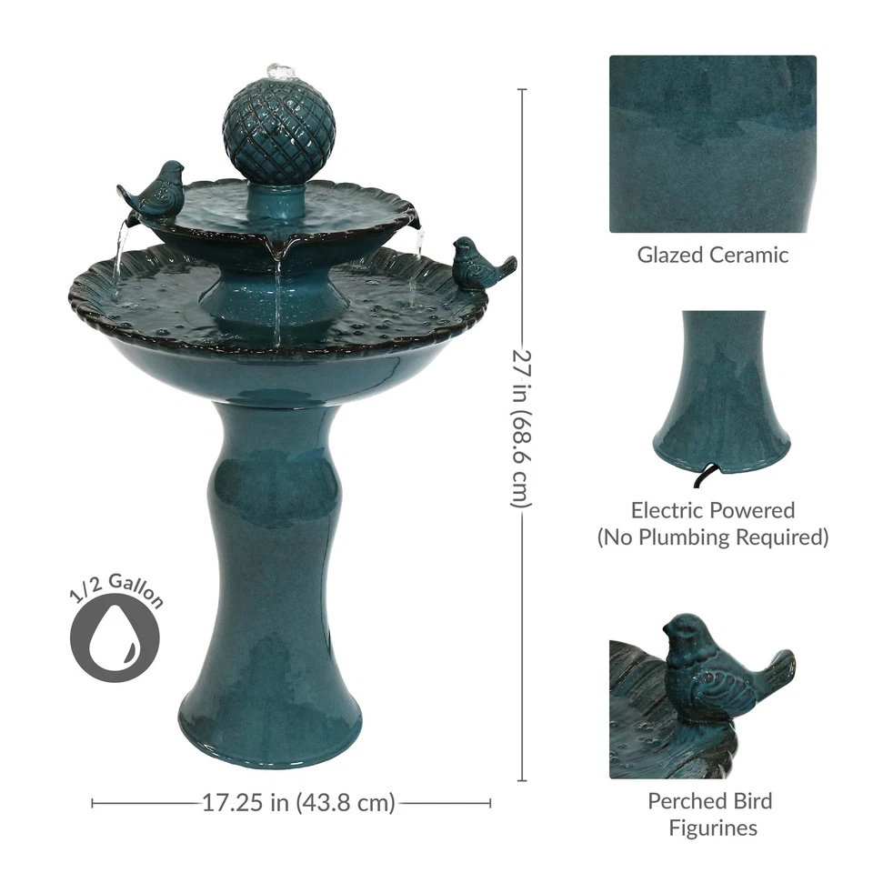 Resting Birds Ceramic Outdoor 2-Tier Water Fountain by Sunnydaze - Image 4 of 4