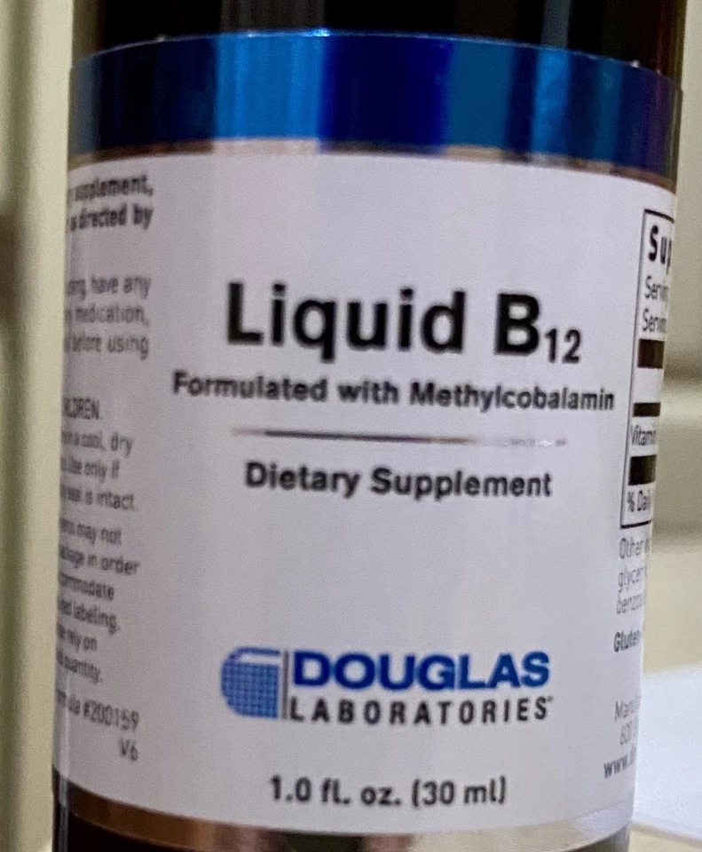 Líquido de laboratorio Douglas B-12 con gotas sublinguales de metilcobalamina 1 fl oz. Foto 3 de 3