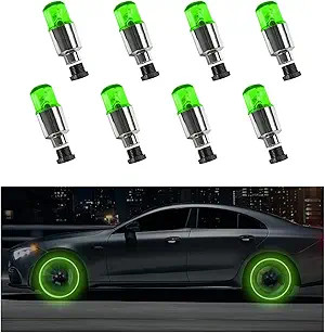 8PCS Green LED Tire Valve Stem Cap Lights, Neon Spoke Flashing Wa Color: Green