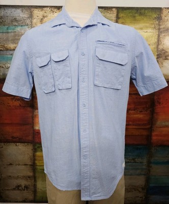 Sean John Button Up Shirt Mens Size Large Blue Short Sleeve Casual Multi  Pocket