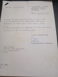 MALTA DEPARTMENT OF POSTS DOC 1983