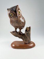 Vintage Folk Art Hand Carved Wood 9”Owl On Branch 2000 Signed Western Cedar